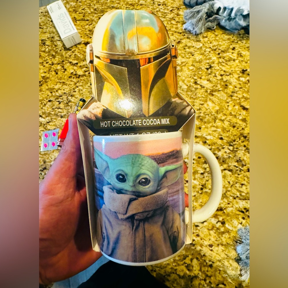Star Wars Limited, baby Yoda cup, and hot cocoa!
